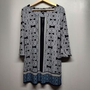 Alfani Mini Dress Women Size M Black White Stretch 3/4 Sleeve Retro Disco Hippie